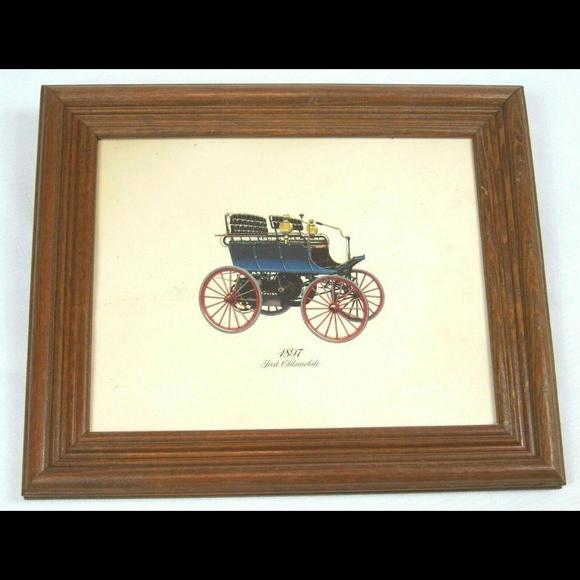 1897 First Oldsmobile Antique Auto Lithograph Print 12x10 Wood Framed in Glass - Picture 1 of 12